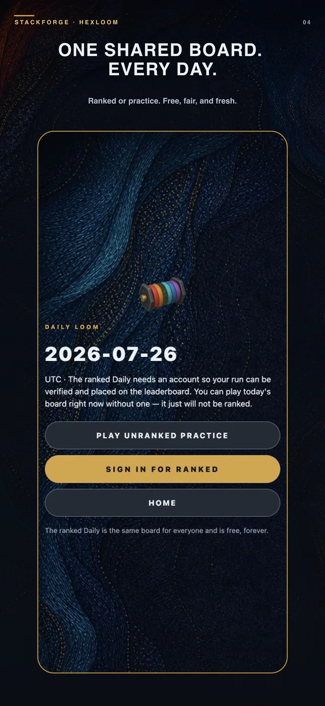 Hexloom Gallery and game-mode selection